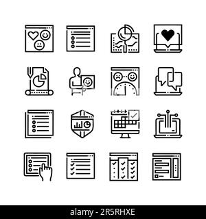 Survey, bold line icons Stock Vector