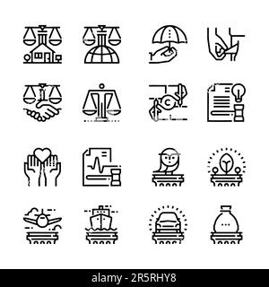 Simple Set of Court Related Vector Line Icons Stock Vector