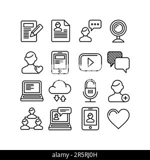 Blogger, blogging, blog - thin line web icon set. Outline icons collection. Simple vector illustration Stock Vector