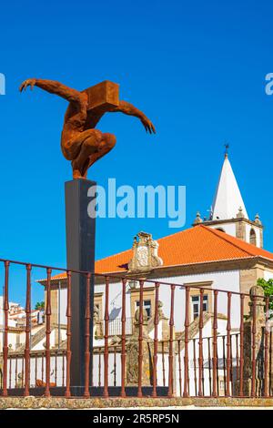 Portugal, Alentejo region, Castelo de Vide, Praça de Dom Pedro V, City Hall and Clock Tower Stock Photo