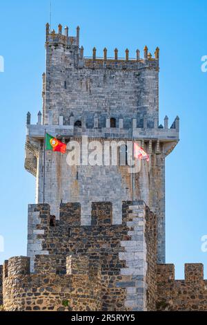 Portugal, Alentejo region, Beja, the medieval castle and the Torre de Menagem, high crenellated dungeon, symbol of the city Stock Photo