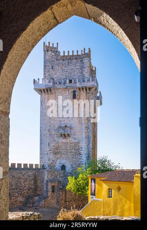 Portugal, Alentejo region, Beja, the medieval castle and the Torre de Menagem, high crenellated dungeon, symbol of the city Stock Photo