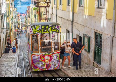 Portugal, Lisbon, Bica funicular inaugurated in 1892, connects the districts of Cais de Sodré and Bairro Alto Stock Photo