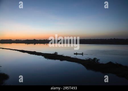 Chad, N'djamena, boat on the Chari river in the morning at dawn Stock Photo