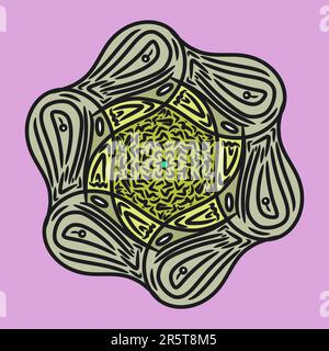 A digital illustration of a patterned mandala design on a purple background Stock Photo