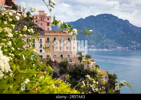 Scenic view of village Atrani on Amalfi coast in Italy Stock Photo