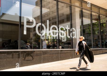 A Polestar electric vehicle showroom in the Upper West Side neighborhood of New York on Sunday, May 28, 2023.  The Swedish Volvo acquired the brand in 2015 and eventually sold it to Geely Holding Group. Polestar went public in June 2022 on the Nasdaq exchange. (© Richard B. Levine) Stock Photo