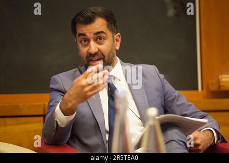 Edinburgh, UK, June 5th 2023: Scotland’s First Minister Humza  Yousaf takes questions from business delegates at the SCDI Forum, RBS Business School, Edinburgh. Pic: Terry Murden / Alamy Live Stock Photo