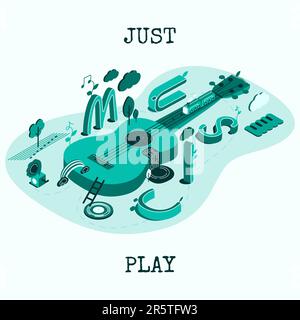 Music.Acoustic guitar flat 3d web isometric vector Stock Vector