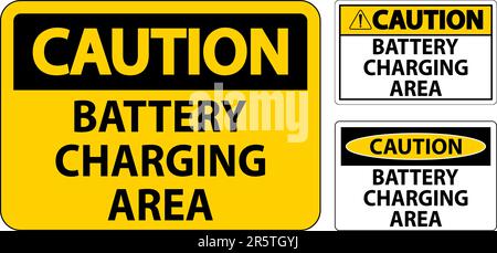 Caution Sign Battery Charging Area On White Background Stock Vector