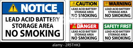 Danger Sign Lead Acid Battery Storage Area, No Smoking Stock Vector