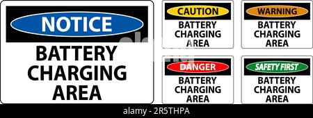 Warning Sign Battery Charging Area On White Background Stock Vector
