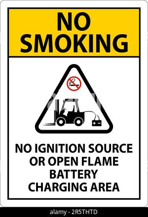No Smoking Sign No Ignition Source Or Open Flame, Battery Charging Area Stock Vector