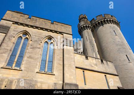 Sussex, UK - April 29th 2023: Looking up at the historic Arundel Castle in Arundel, West Sussex. Stock Photo