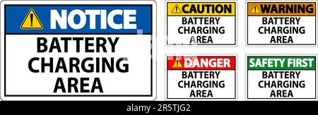 Warning Sign Battery Charging Area On White Background Stock Vector