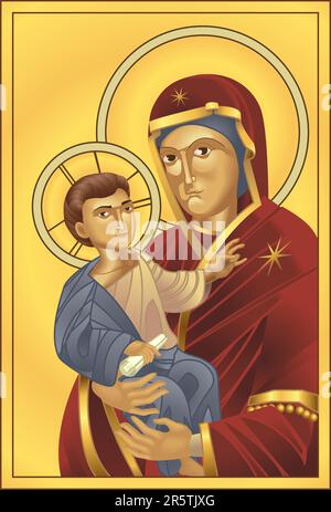 The Virgin Mary and Jesus Christ, all blends and gradients no meshes. Stock Vector