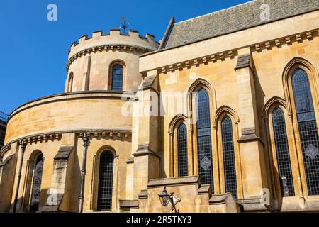 The exterior of Temple Church in the City of London, UK. Stock Photo