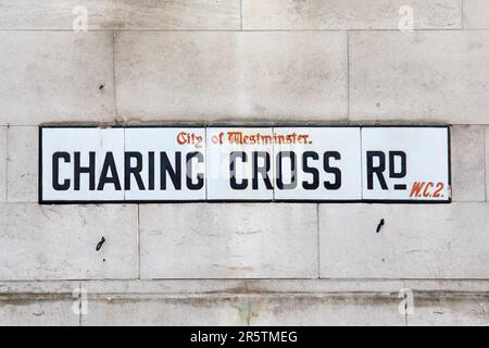 Street sign for Charing Cross Road in the City of Westminster in London, UK. Stock Photo