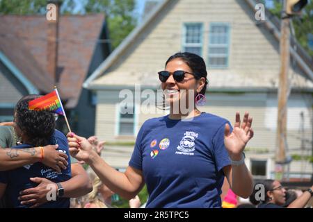 Buffalo Firefighter taking part in the annual Pride Parade. Stock Photo