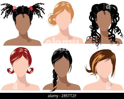 illustration of female hair styles with different colors Stock Vector