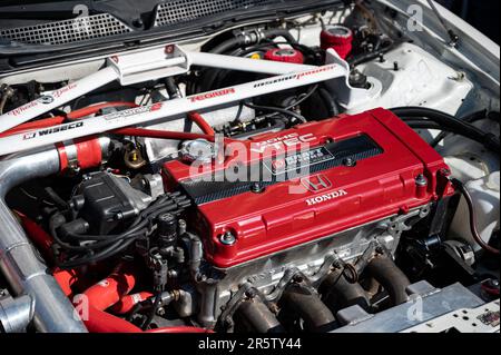 Detail of the enhanced engine of a third generation Honda Integra Stock Photo