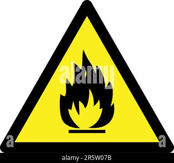 Flammable Fire Hazard warning symbol on yellow triangular sign Stock Vector