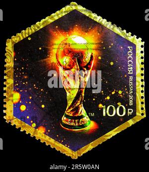 MOSCOW, RUSSIA - MAY 17, 2023: Postage stamp printed in Russia shows World Cup, FIFA World Cup 2018 Russia serie, circa 2018 Stock Photo