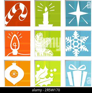 Stylish Christmas icons with a retro flavor; Easy-edit layered vector art. All elements whole so you can move them around. Stock Vector