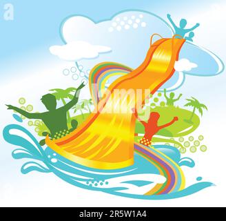 water chute and people having fun Stock Vector