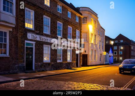 Old town houses on West Quay in the Somerset town of Bridgwater. Stock Photo