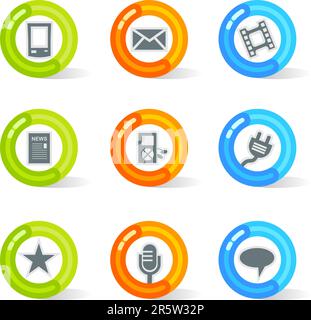 Stylish colorful gel Icons with device symbols; easy edit layered files. Stock Vector