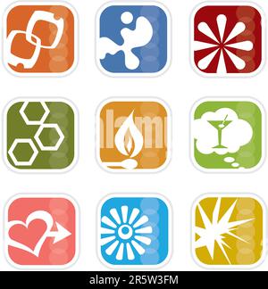 Colorful, stylish icons with a retro flavor; Easy-edit layered vector art. All elements whole so you can move them around. Stock Vector