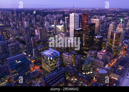 Toronto, On, Canada - October 7, 2019: View at the center of Toronto during sunset time. Photo taken from the top of CN Tower. Stock Photo