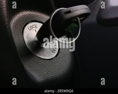 A close-up shot of the car ignition key. Stock Photo