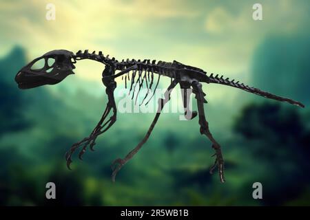 Deinonychus was a type of dinosaur that lived in North America during the Early Cretaceous period Stock Photo