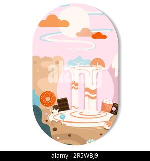 Cute landscape sweets.mountain bear,sweets sticker Stock Vector