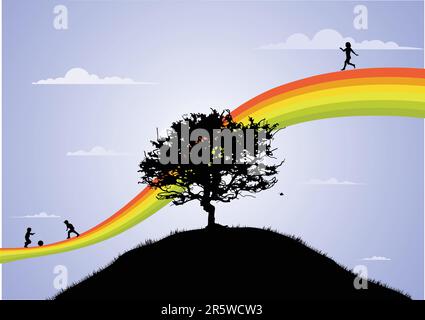 happy children playing on the rainbow Stock Vector Image & Art - Alamy
