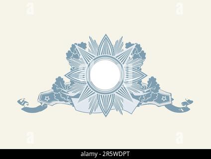 Insignia -  star shaped  with banner  .  Blank so you can add your own images. Vector illustration. Stock Vector