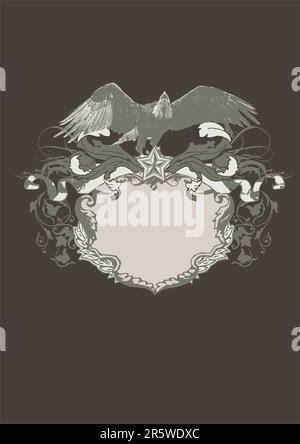 Decorative frame with  stylized  eagle.  Vector illustration. Black  background  . Stock Vector