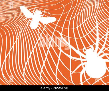 Editable vector illustration of a fly trapped in a spider's web with each element as a separate moveable object Stock Vector
