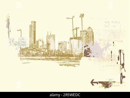 Big City  -  Grunge styled urban background.  Vector illustration. Stock Vector