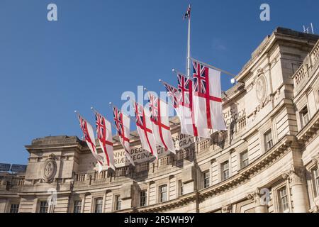 Admiralty Arch covered in White Ensigns, The Mall, St. James's, London, SW1, England, U.K. Stock Photo