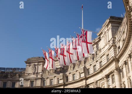 Admiralty Arch covered in White Ensigns, The Mall, St. James's, London, SW1, England, U.K. Stock Photo