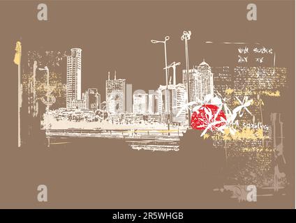 Big City  -  Grunge styled urban background.  Vector illustration. Stock Vector