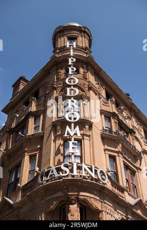 Hippodrome Casino signage, Leicester Square, Central London, England, U.K. Stock Photo