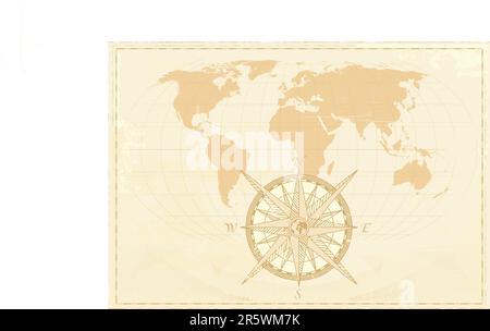Vintage word map grunge background with retro compass. Vector ...