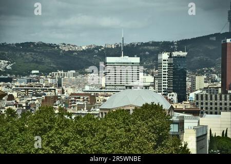 Barcelona, Spain - August 17th 2014 : Focus on a nice cityscape of Barcelona, during a beautiful summer. This city is close to mountains and sea. Stock Photo
