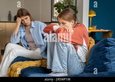 Mother and teen girl daughter having communication problems  Stock Photo