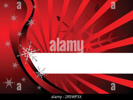 Snow crystals and star burst with copy space over red Stock Vector