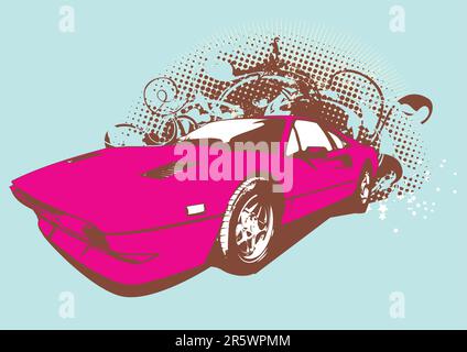 Vector Illustration of old vintage custom collector's car on grunge background . Stock Vector